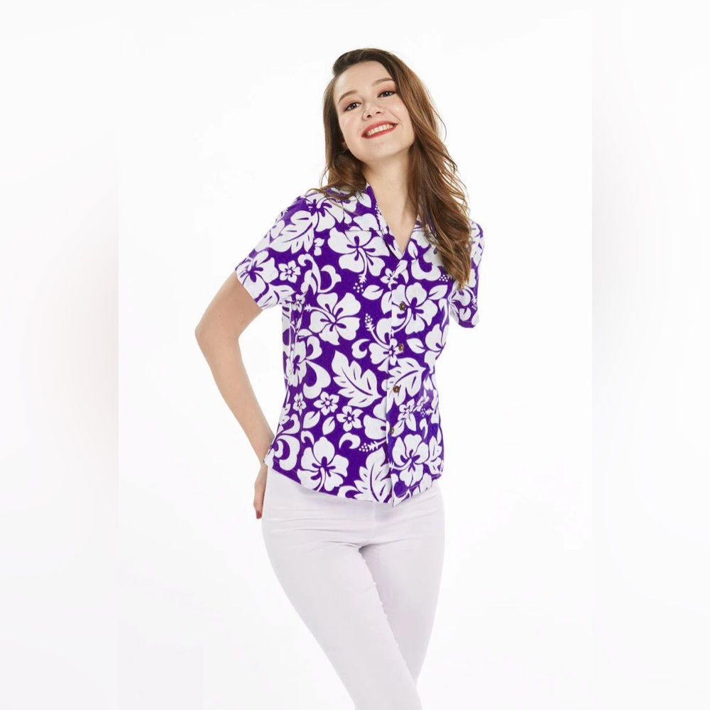 NWT Hawaii Hangover Purple Hibiscus Hawaiian Shirt Size Large